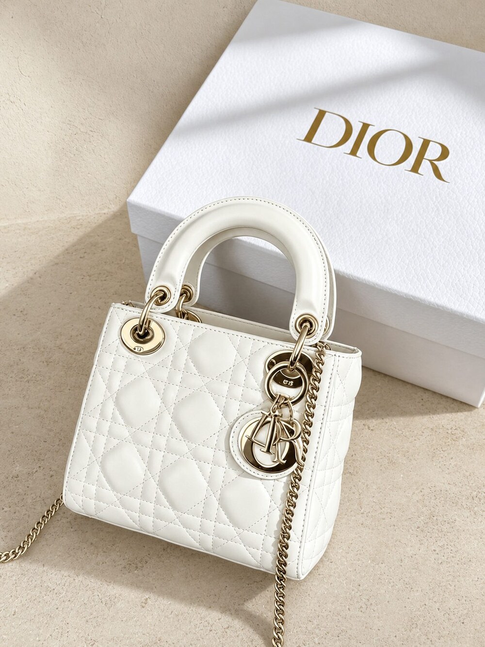 Dior White Cannage Lambskin Mini Lady Dior Handbag with Top Handles - Picture 3 of 7